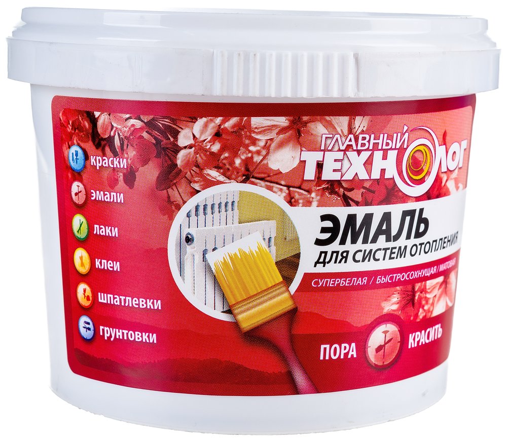 Акриловая эмаль НОВБЫТХИМ для систем отопления, супербелая, 0.5 кг 1244