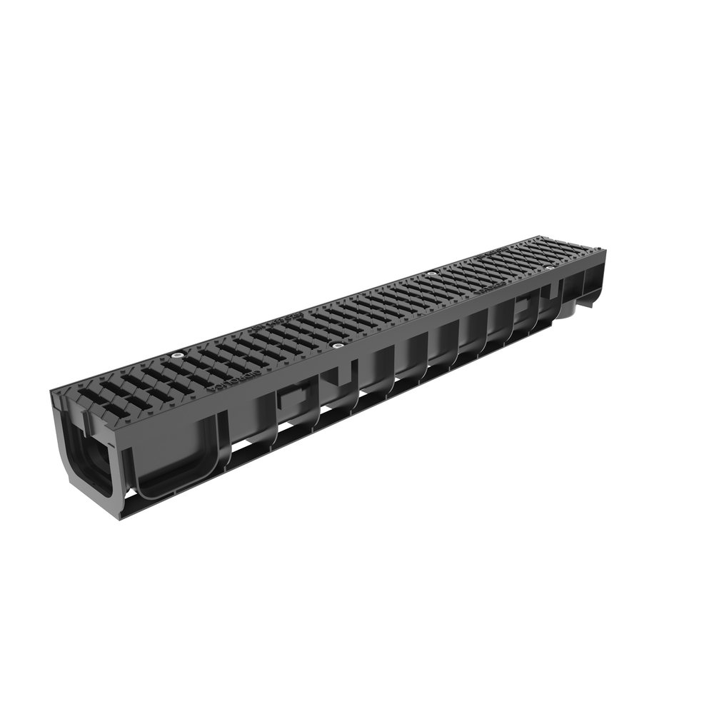Лоток водоотводный Gidrolica Pro пластиковый DN100 100х14,6х11,7 см с полиамидной решеткой класса С250 08049pro