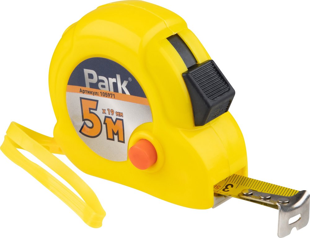 Рулетка с фиксатором PARK пластиковый корпус, 5м х 19мм 105971
