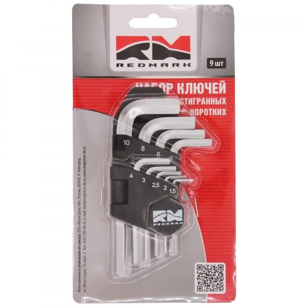 Набор коротких шестигранных ключей REDMARK 1.5, 2, 2.5, 3, 4, 5, 6, 8, 10 мм, 9 шт. RM91102