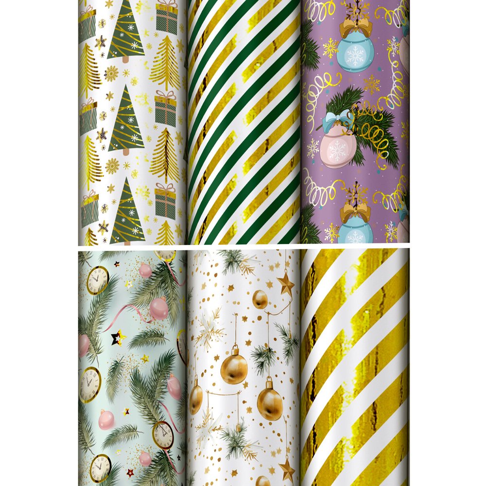 Бумага упаковочная Золотая сказка новогодняя С ЭФФЕКТАМИ (1 шт) 'Gold and Green' 70x100см ассорти 592186