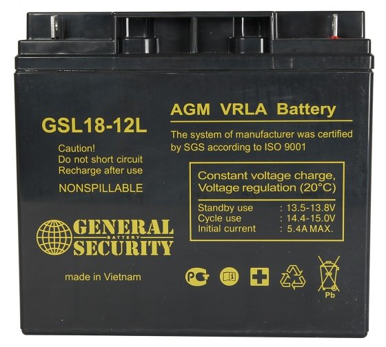 Аккумулятор для ИБП General Security GSL18-12L 12В, 18 Ач УТ-00000533