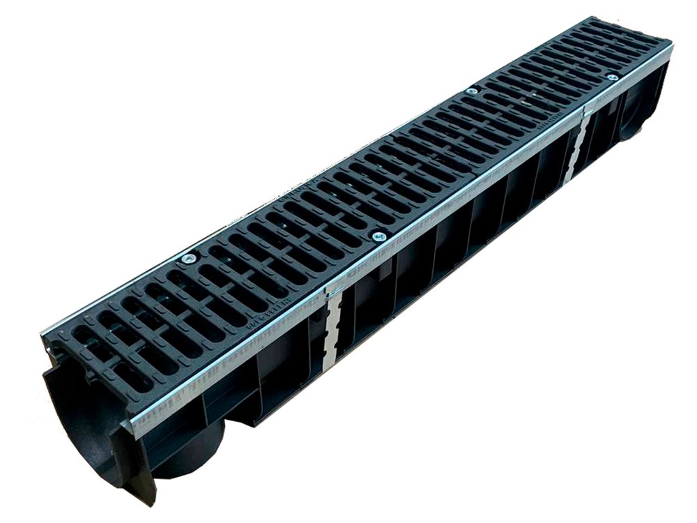 Лоток пластиковый Gidrolica Super dn100, h155 с решеткой чугунной класса d400 800109D