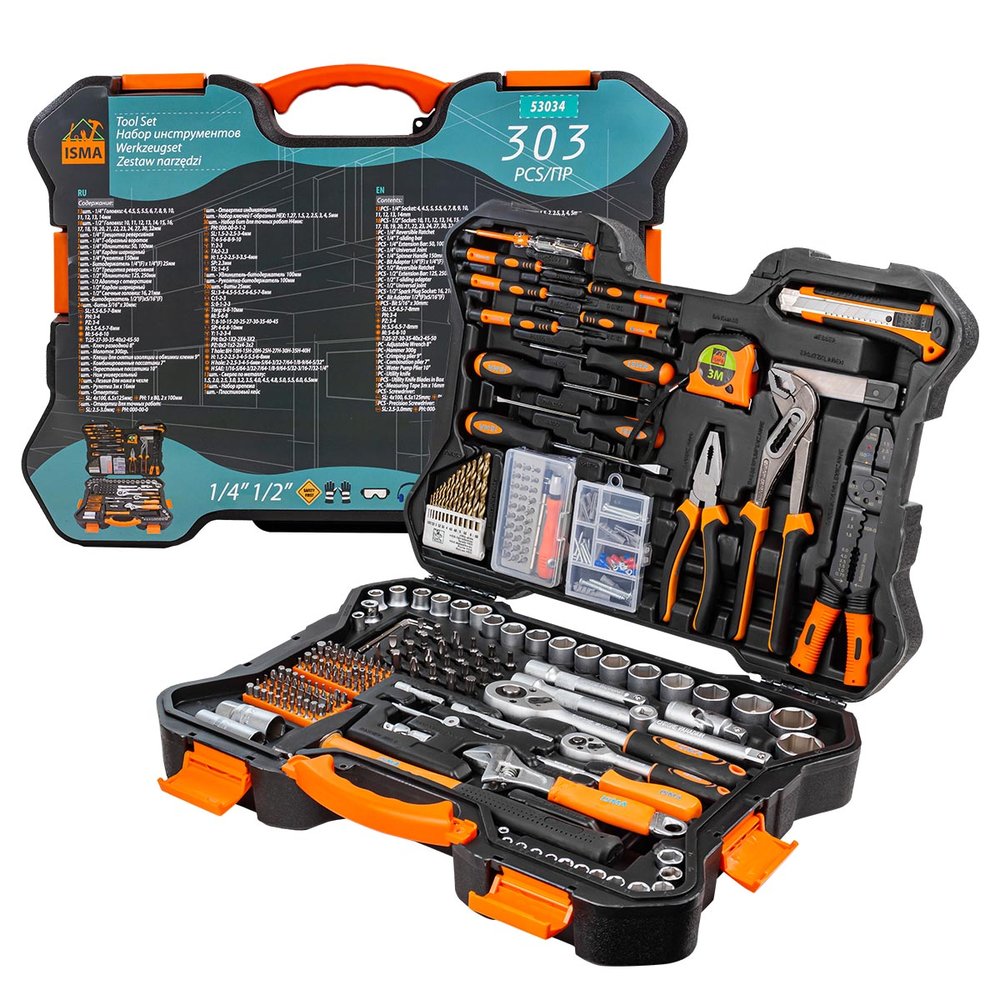 Набор инструмента ISMA 303пр. 1/4'',1/2''(6гр.)(4-32мм) ISMA-53034(48906)