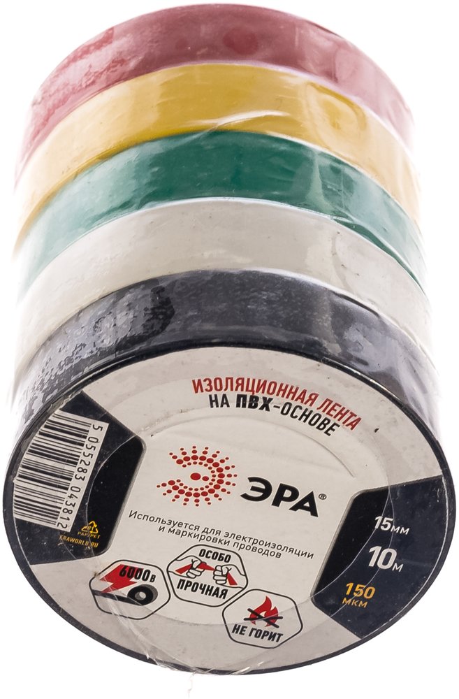 ПВХ-изолента ЭРА 15мм x 10м, 5 цветов C0038781