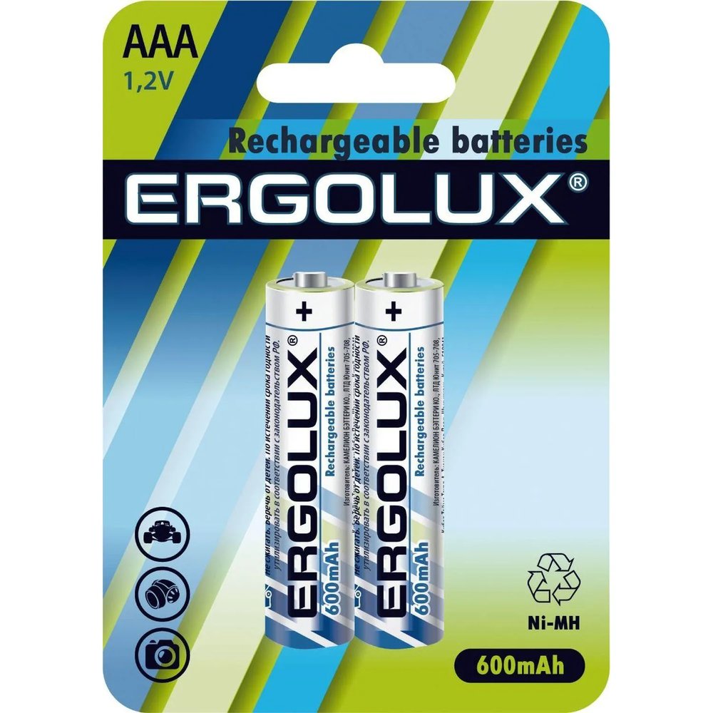 Аккумулятор Ergolux AAA-600mAh Ni-Mh 2шт/бл(NHAAA600BL2,1.2В)(12977)