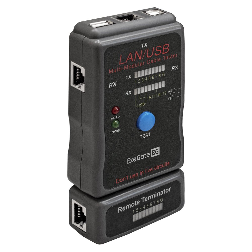 Сетевой тестер ExeGate EX-T5448 для RJ-45 RJ-11 RJ-12 USB 293160