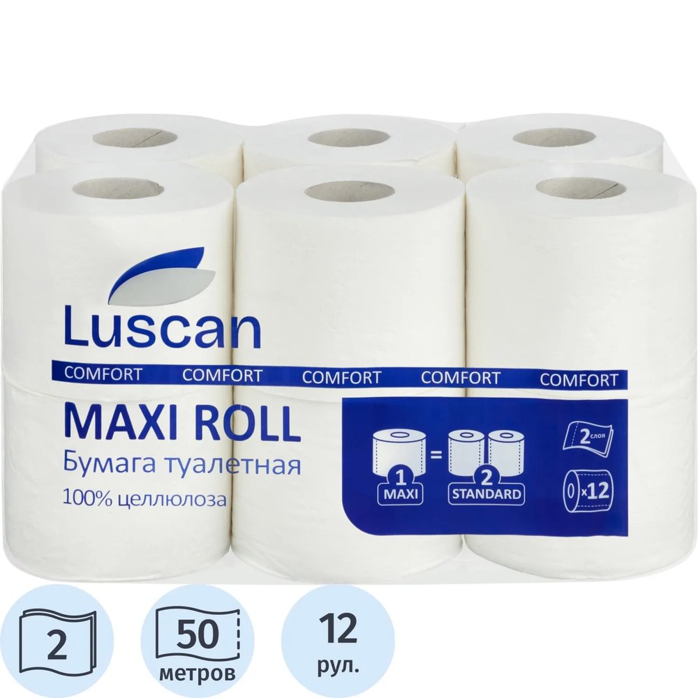 Бумага туалетная Luscan ComfortMax 2сл бел цел 50м 400л 12рул/уп
