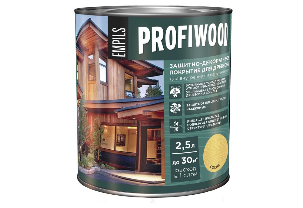 Защитно-декоративное покрытие для древесины PROFIWOOD (сосна, 2.5 л, 2.3 кг) 72634