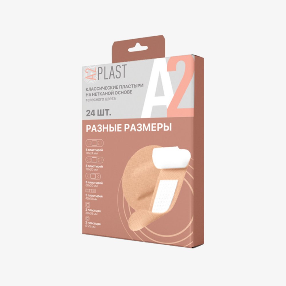 Пластырь A2PLAST в картонной упаковке Разные размеры №24 24 в упаковке 11442