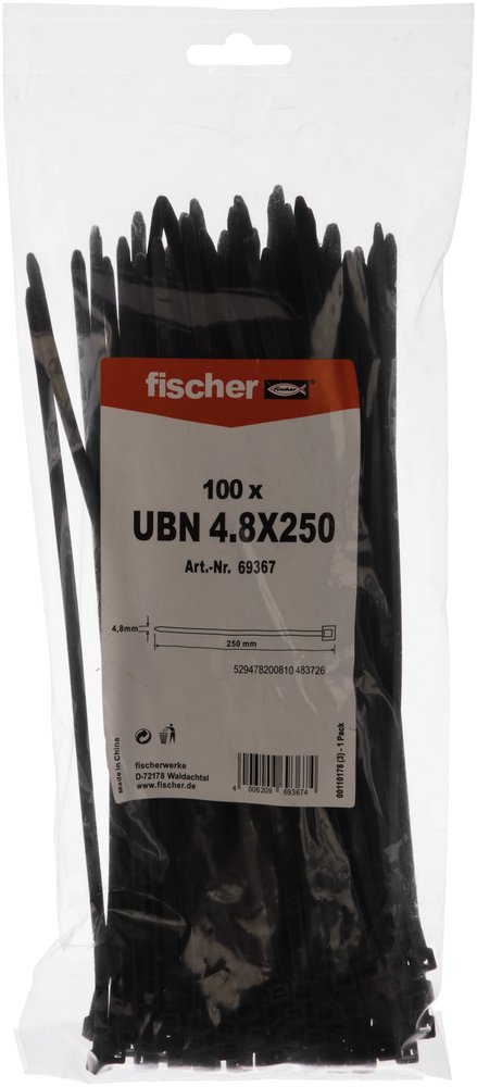 Кабельная стяжка Fischer UBN 4.8X250 устойчивая к УФ 100 шт. 69367