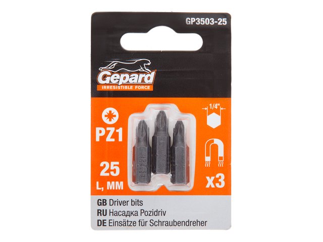 Насадка крестообразная PZ1 25 мм, 3 шт Gepard GP3503-25