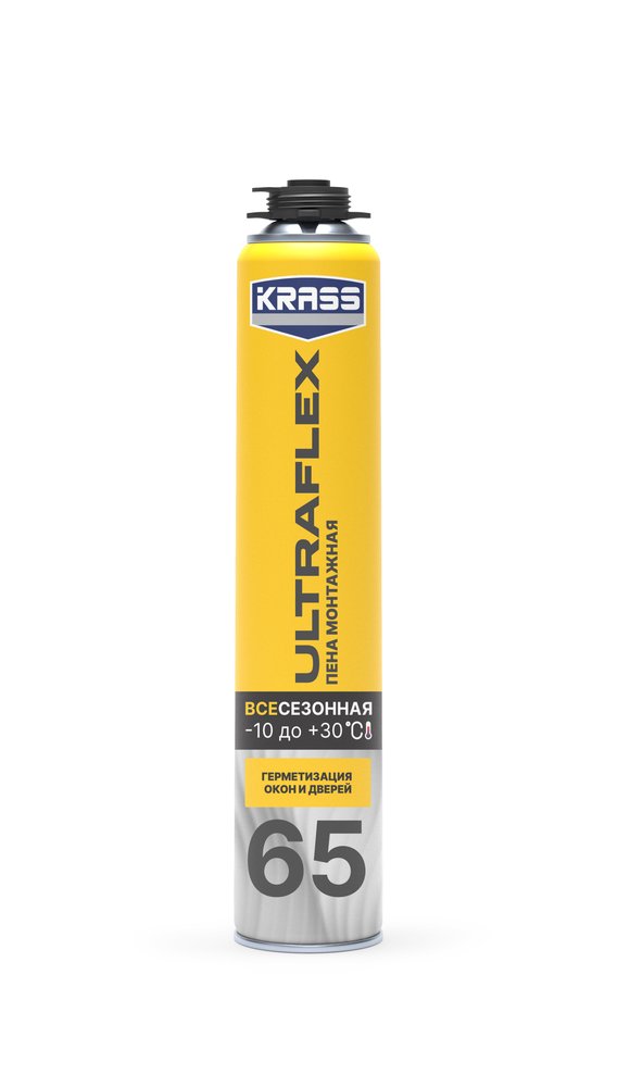 Пена монтажная KRASS ULTRAFLEX 65 пистолетная, всесезонная, 0,8 л ЛА-00003193