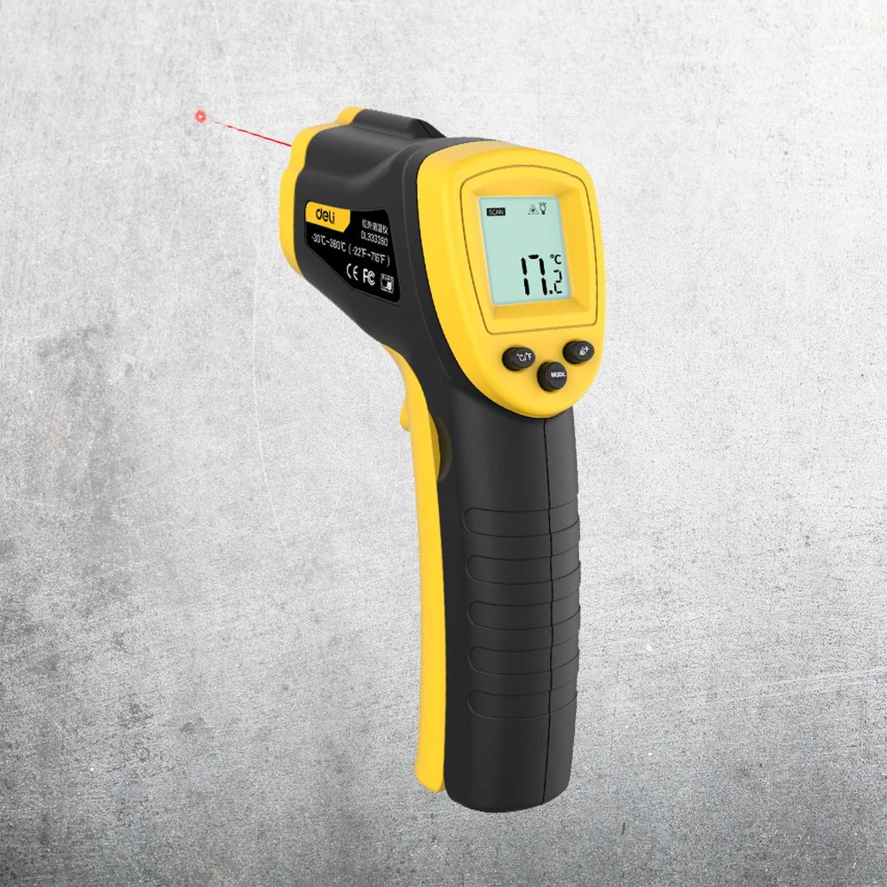 Инфракрасный термометр DELI dl333380 диапазон измерения  -30С до 380°C или -22-716℉, LCD дисплей, отклик 0.5с 102968