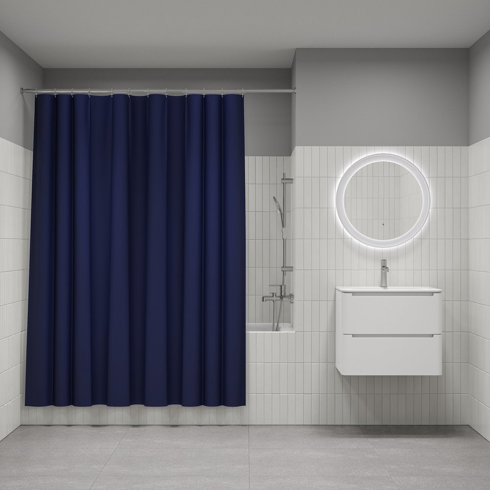 Штора для ванной IDDIS 200x180 см, полиэтилен (PE), темно-синий P05PE18i11