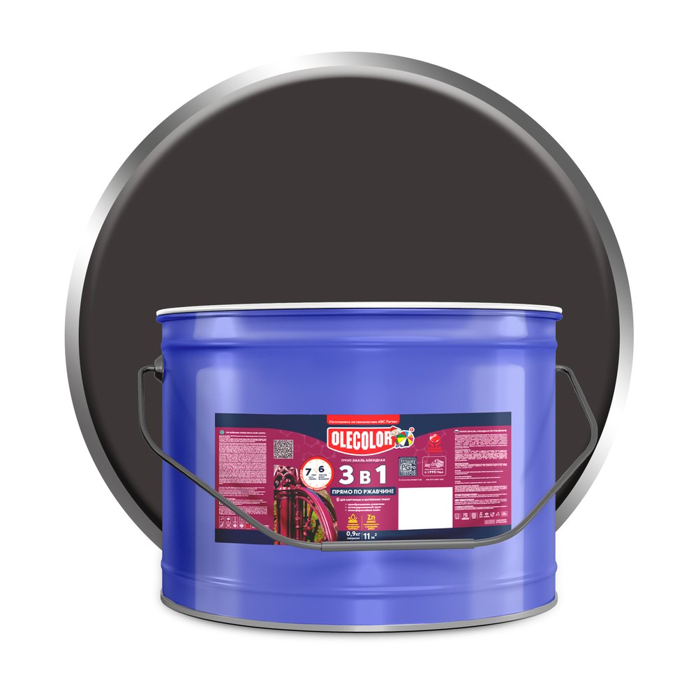 Грунт-эмаль по ржавчине OLECOLOR черный, 10 кг 4300005961