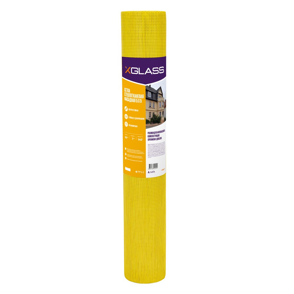 Сетка стеклотканевая фасадная X-Glass Pro 5x5 мм, 1x50 м, 145 гр/кв.м 270079