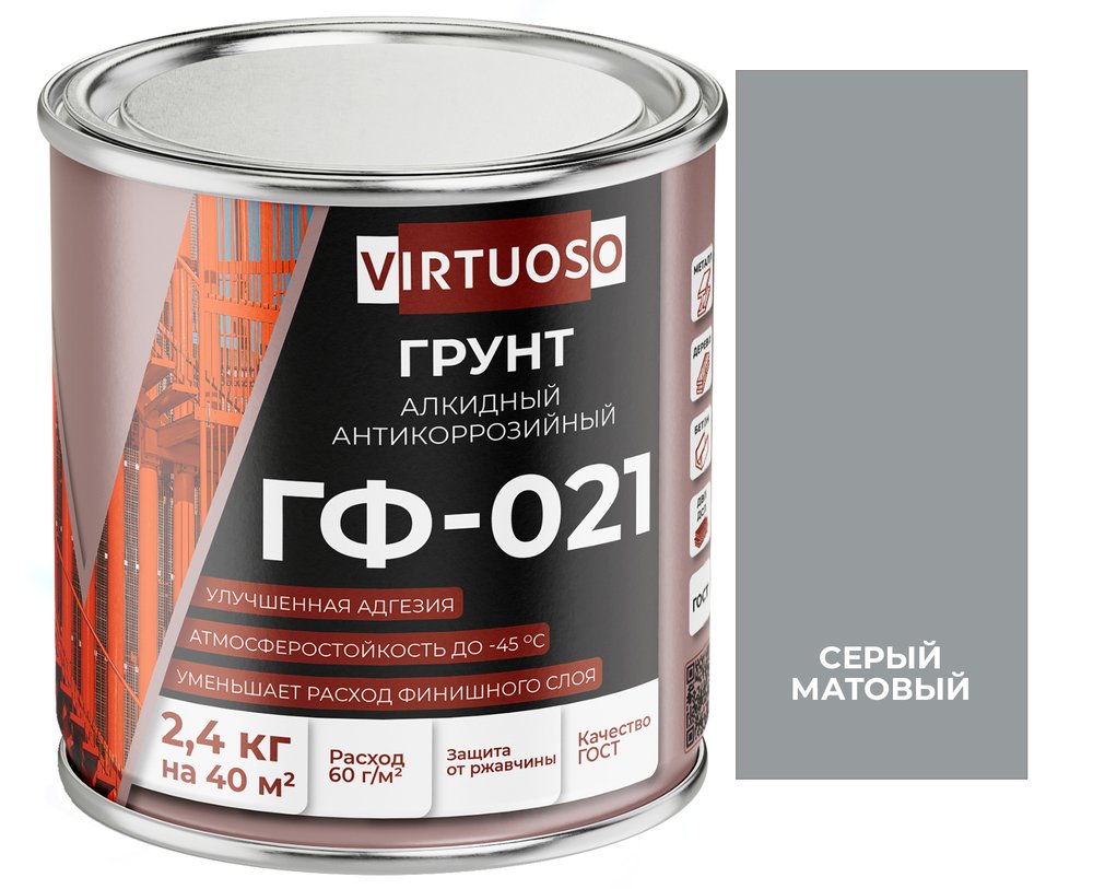 Грунтовка по металлу VIRTUOSO ГФ-021 серая 2,4 кг 11588629