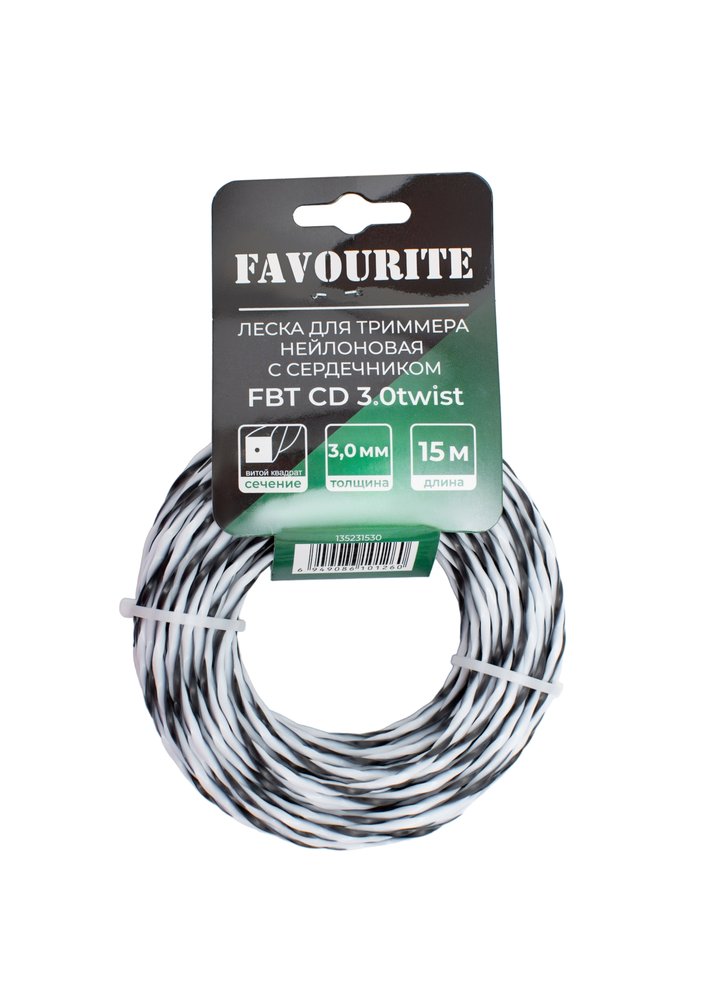 Леска для триммера нейлоновая 3.0 мм, 15 м, витой квадрат с сердечником FAVOURITE FBT CD 3.0twist 135231530