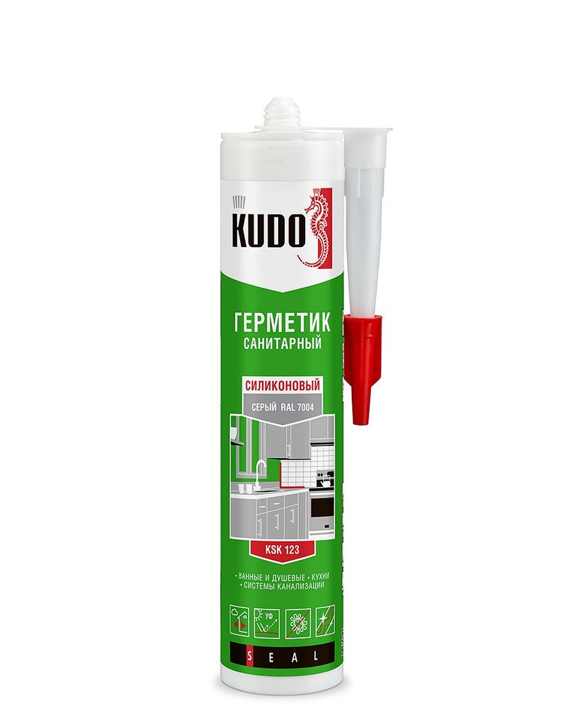 Силиконовый санитарный герметик KUDO сигнальный серый, 280 мл KSK-123