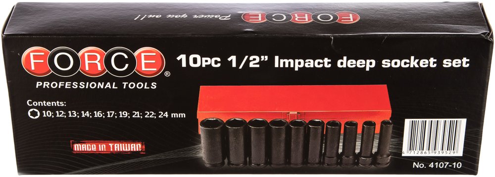 Набор 6 гранных длинных, ударных головок 1/2',  FORCE 4107-10