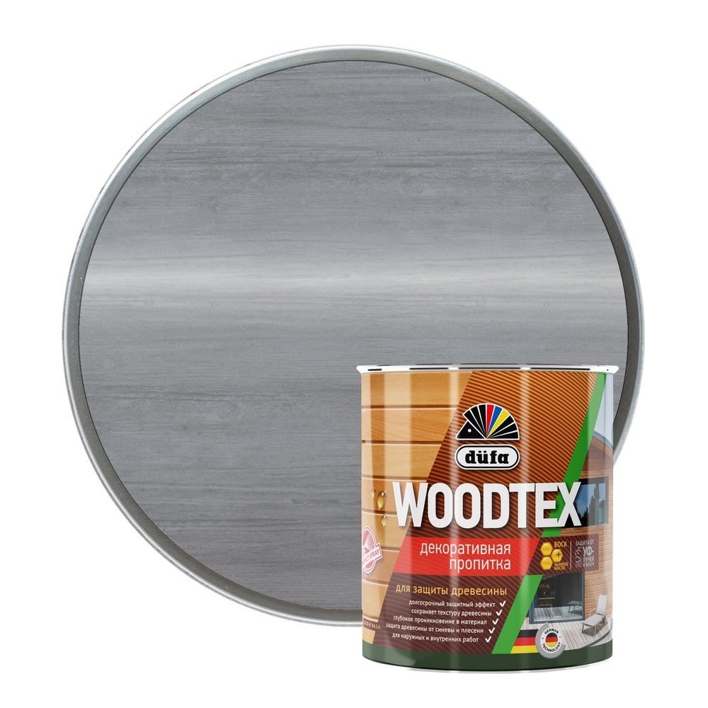 Декоративная пропитка для защиты древесины Dufa WOOD TEX серая, 0.9 л МП00-011149