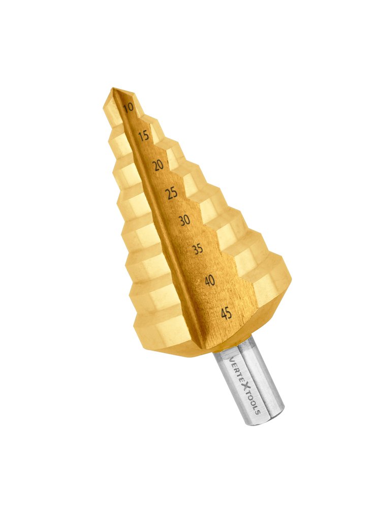 Сверло ступенчатое 10-45 мм, 8 ступеней vertextools 10-45