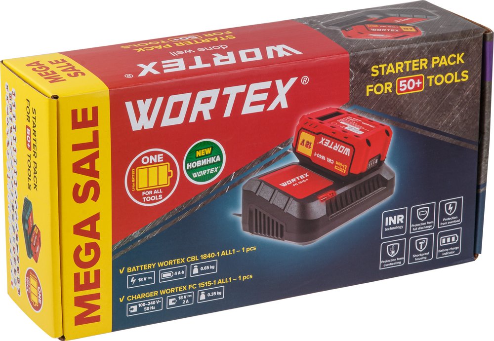 Набор аккумулятор WORTEX 4 Ач и зарядное устройство 1x2 А ALL1 в кор. МЕГА АКЦИЯ 1329412 ЦЕ-1167766536