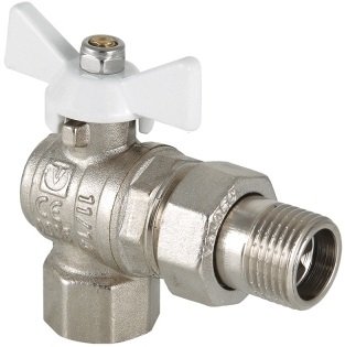 Шаровой угловой кран с полусгоном 1/2 вн.-нар. белая рукоятка Valtec BASE VT.228.NW.04