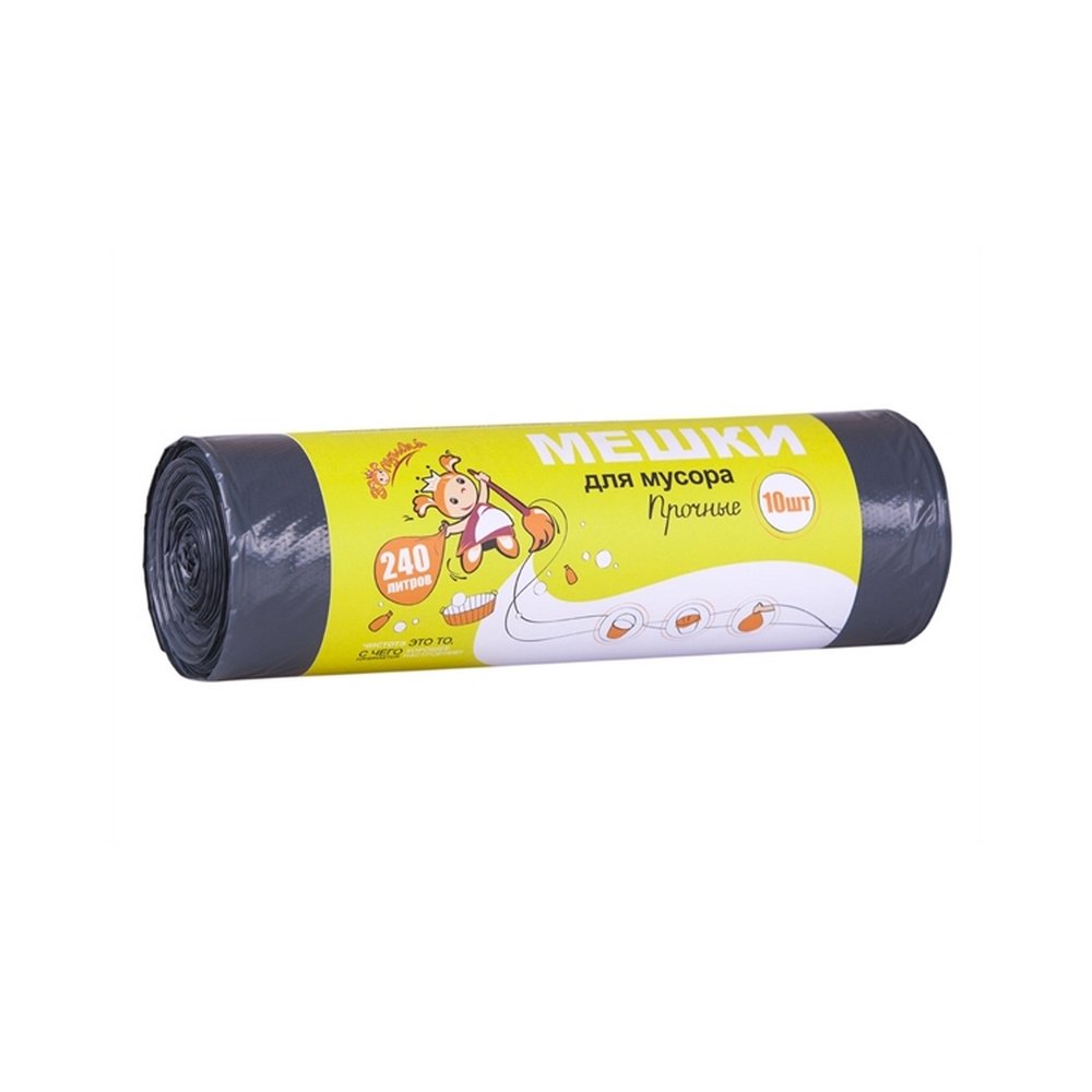Мешки для мусора Прочные 240 л, 10 шт, черные, ролик Золушка 8019