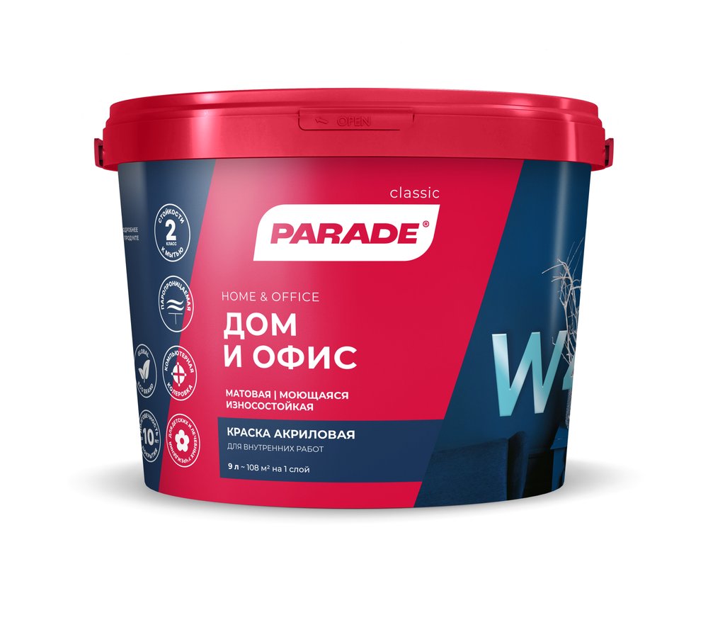 Краска акриловая PARADE W4 Дом & Офис база А 9 л Россия 90002002338
