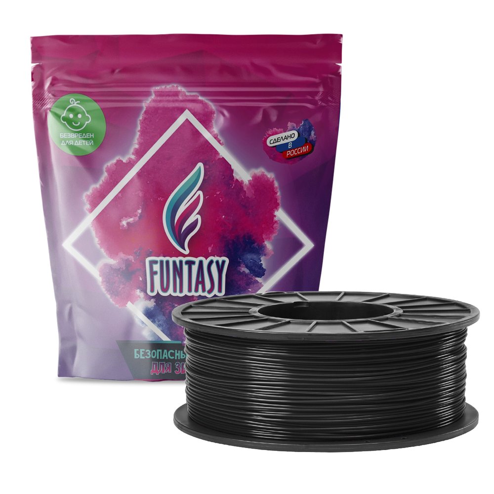 Пластик в катушке Funtasy  petg,1.75 мм,1 кг, цвет черный PETG-1KG-BK-1