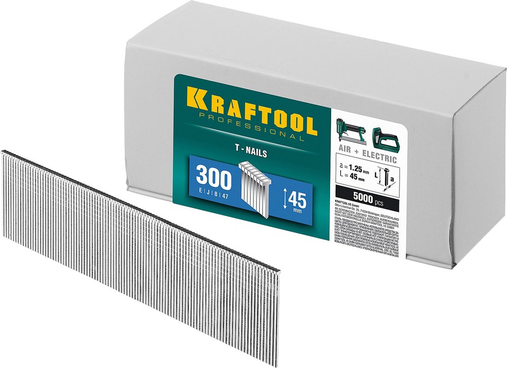 Гвозди для нейлера KRAFTOOL тип 18GA (47/300/F) 45мм, 5000 шт, 31785-45