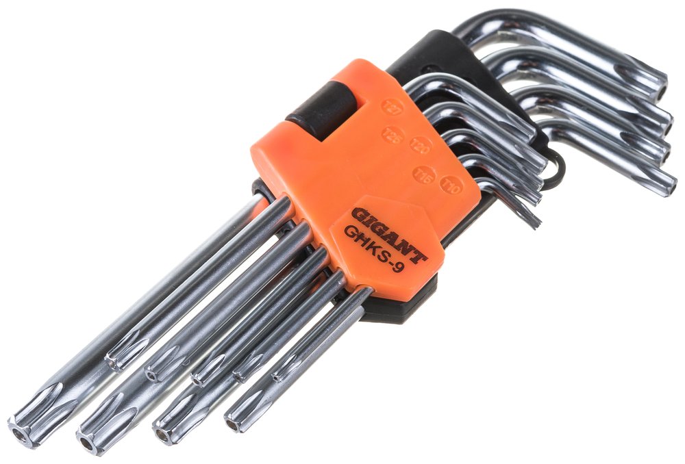 Набор шестигранных ключей TORX с отверстием 9 шт Gigant, Т10-Т50, GHKS-9