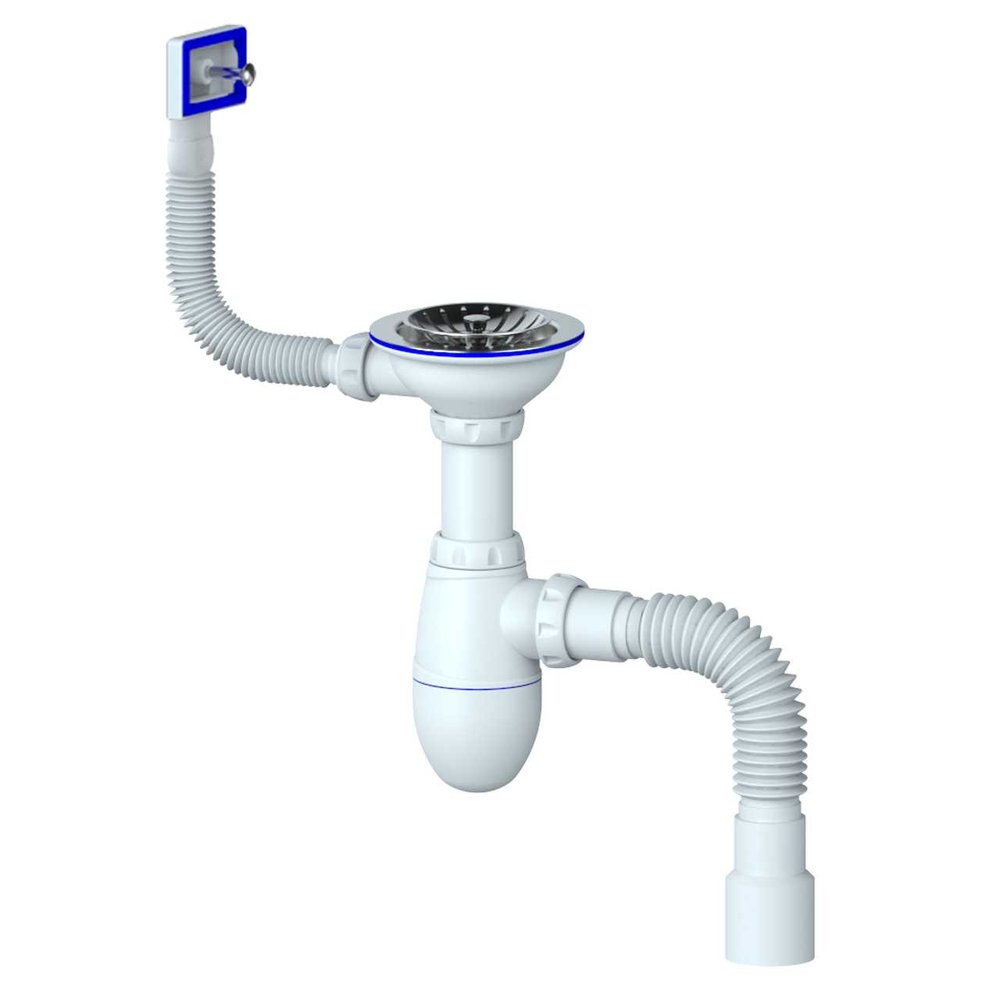 Сифон Unicorn B425P 3 1/2х40 с прямоугольным переливом, с гофрой 40х40х50 винт, шток, ручка - пластик 541219
