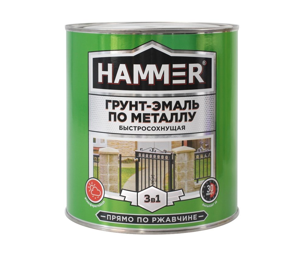 Грунт-эмаль по металлу HAMMER 3в1 б/с серая 2,7 кг ЭК000125866
