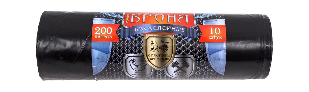 Мешки 2-х слойные для мусора в рулоне Броня (10 шт, 90x130 см, 200 л, ПВД, 60 мкм, черные) Ромашка ВР-0012Н