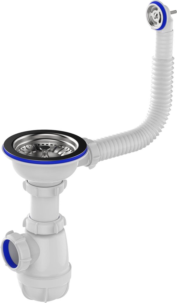 Сифон для мойки Aquant 3 1/2'х40 с мет.реш. с круглым переливом B0142-29-MR