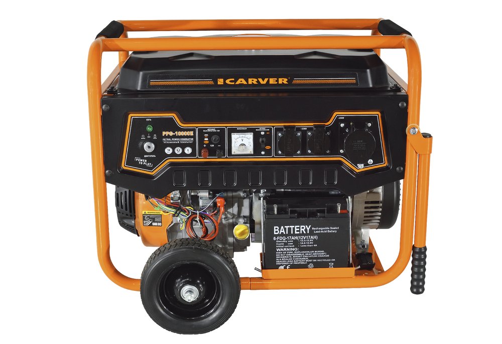 Бензиновый генератор CARVER ppg-10000е lt-192fв, 8,0/8,3квт, 220в, бак 25л,эл.ст, кол/рук. медь 01.020.00041