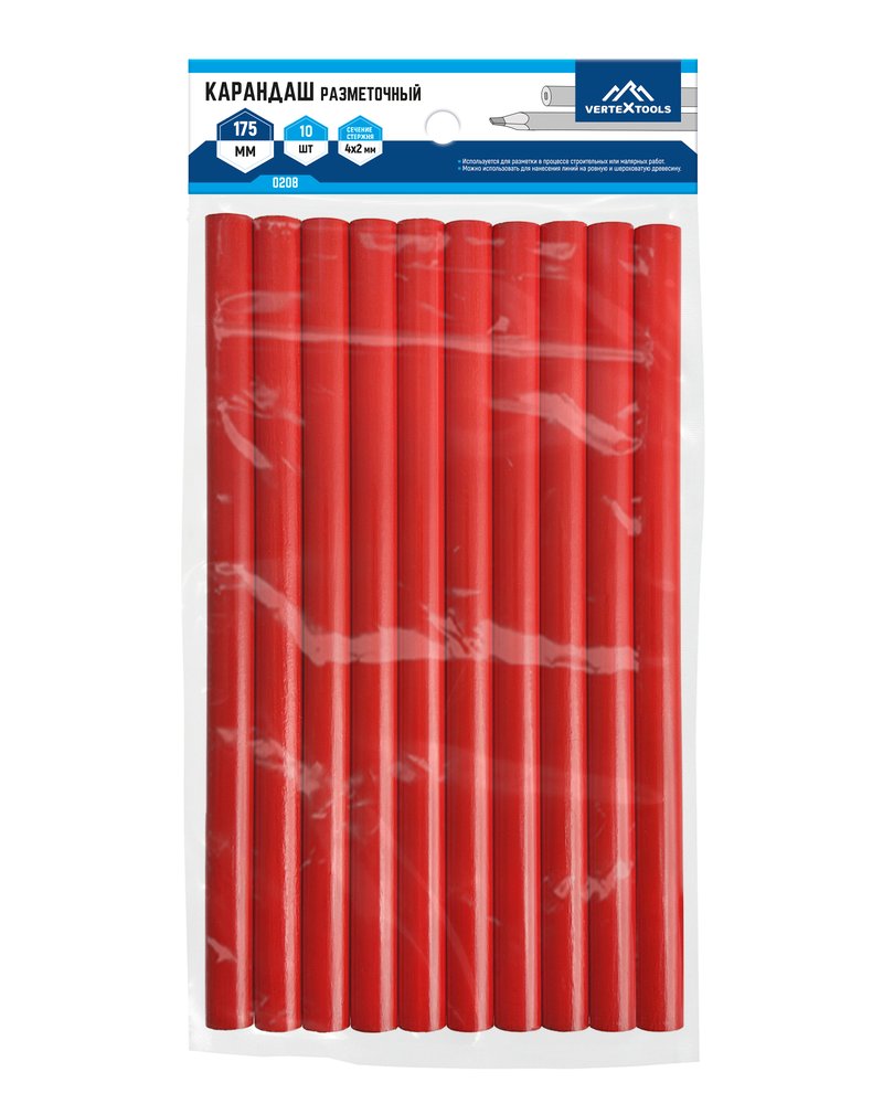 Строительный карандаш vertextools 10 шт 0208