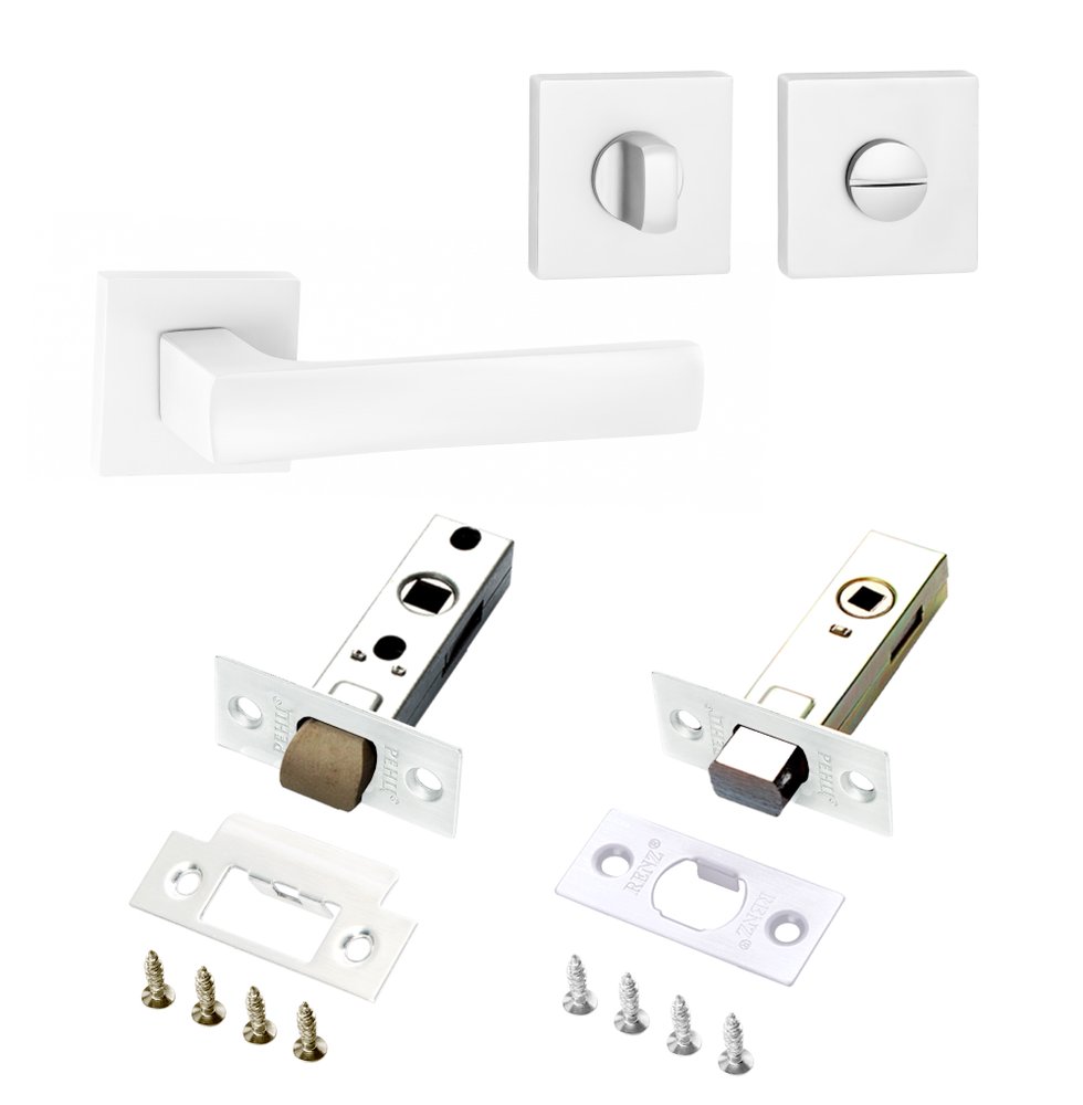 Комплект для межкомнатной двери PAULINIDOR ручки 527-03 + защелка 5-45 plastic + завертка AL 03 + задвижка BK 45, белый 527-03 5-45 AL03 BK45 MSW