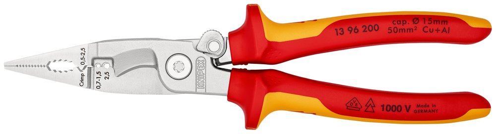 Электромонтажные клещи Knipex VDE, 6-в-1, зачистка: 0.75 - 1.5 + 2.5 мм, L-200 мм, KN-1396200SB