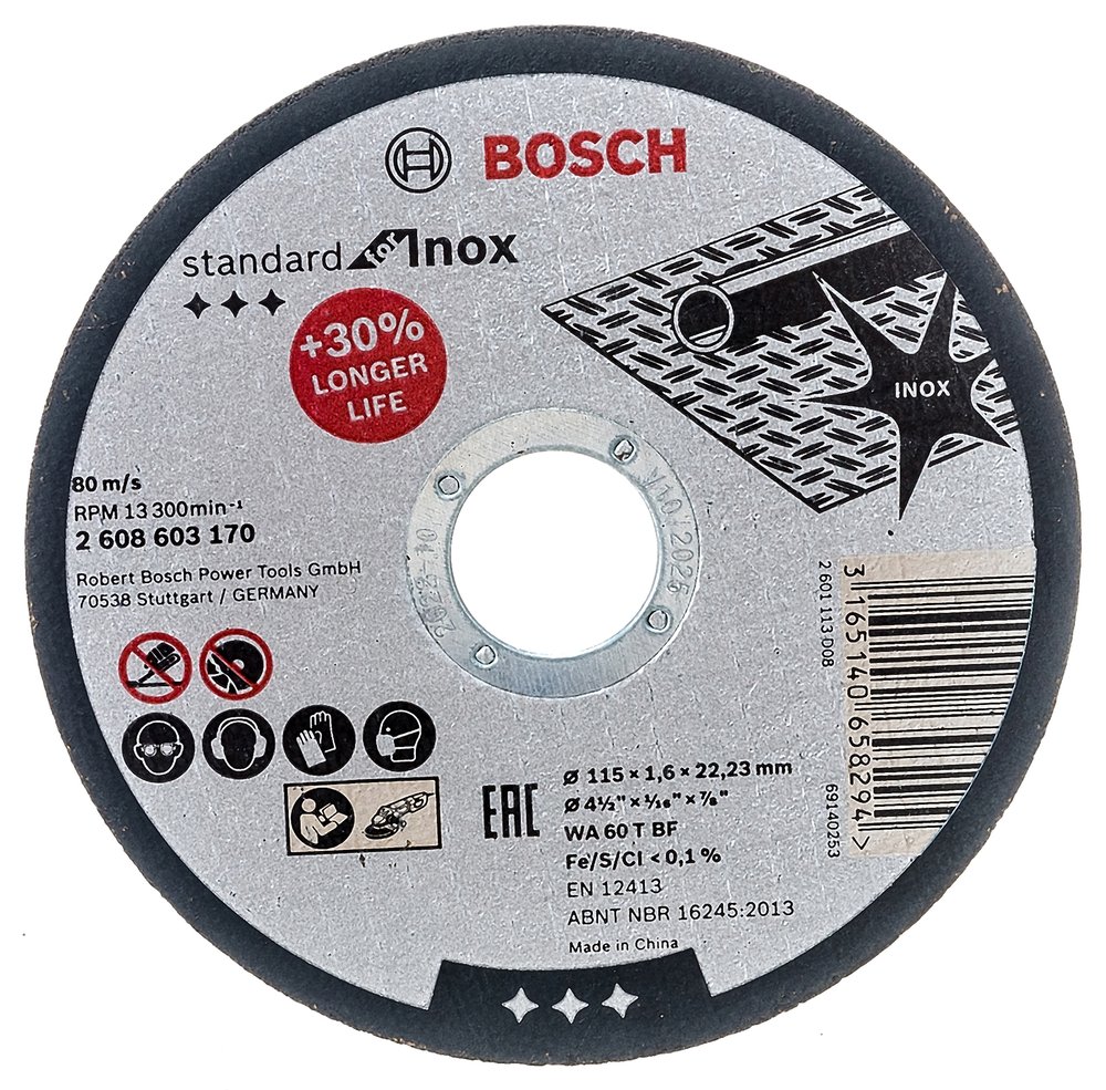 Круг отрезной по нержавеющей стали Standard (115x1.6х22.2 мм) Bosch 2608603170