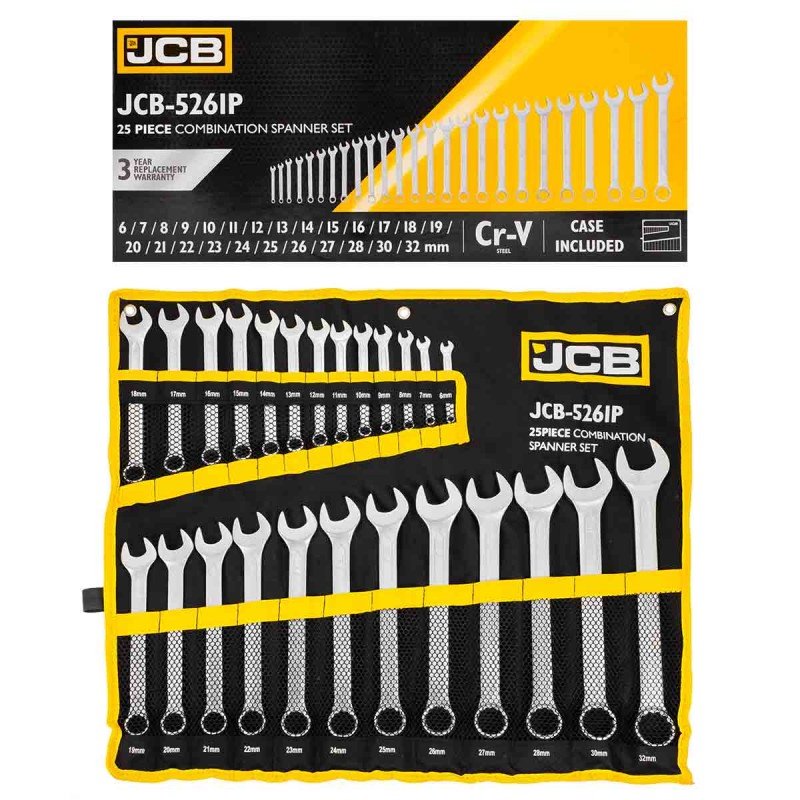 Ключи JCB комбинированные, набор 25пр. (6-28, 30, 32мм) JCB-5261P(57166)