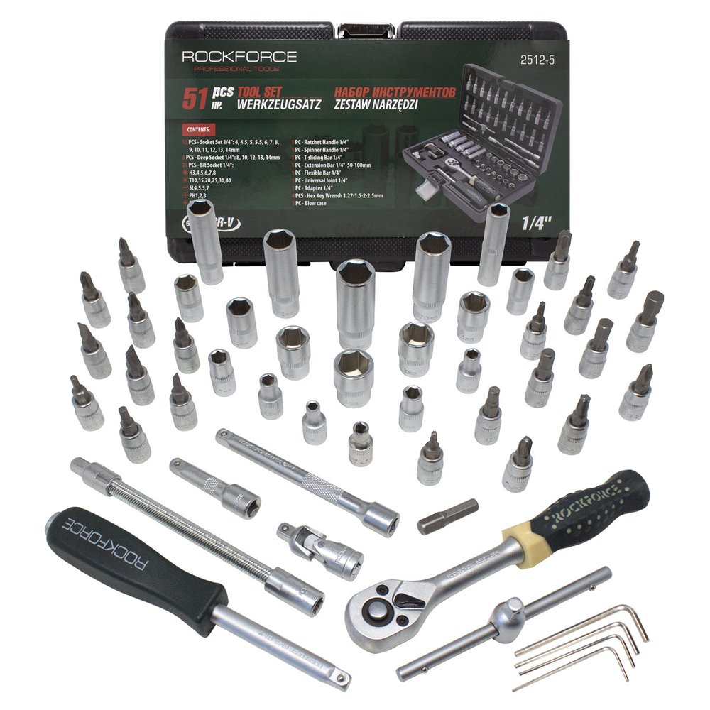 Набор инструментов Rockforce 1/4'DR с 6-гранными головками 51 предметов RF-2512-5(11867)