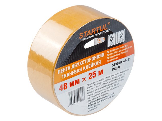 Двухсторонняя тканевая клейкая лента STARTUL 48 мм 25 м Profi ST9049-48-25