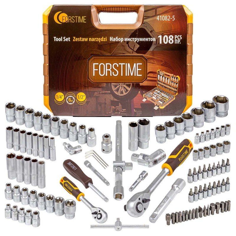 Набор инструмента FORSTIME 1/2', 1/4' 6гр. 4-32 мм, 108 предметов FT-41082-5(52553)