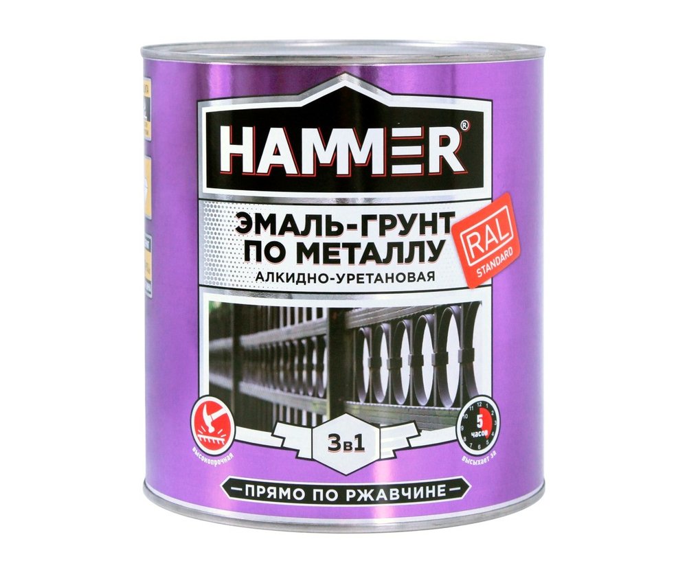 Эмаль-грунт по металлу HAMMER 3в1 АУ п/гл RAL 5005 сигнал. синий 2,7 кг ЭК000133629