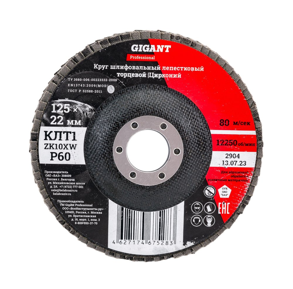 Круг лепестковый Professional 125х22.2 мм, P60, цирконий Gigant GNT-P60