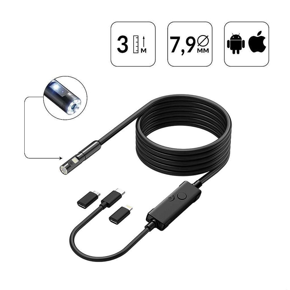 Видеоэндоскоп iCarTool USB для смартфона/планшета, 2 камеры 2Мп (1920x1080), зонд 7.9мм, длина 3м IC-V801-2
